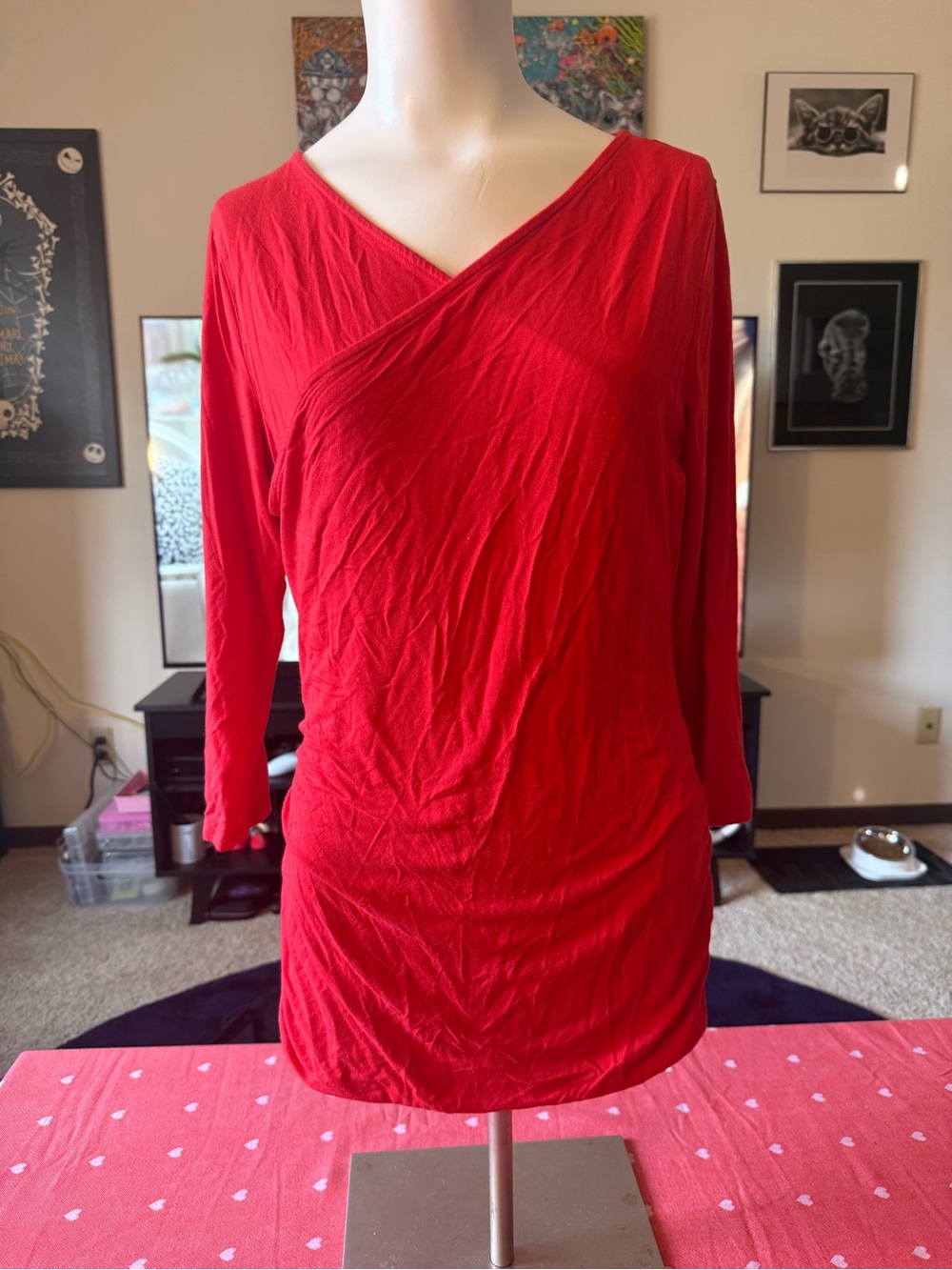 Vince Camuto Red V-Neck Wrap Tunic Top